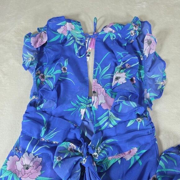 America & Beyond L Blue Boho Coverup Dress High Split Summer Beach Vacation Tie - Picture 6 of 10